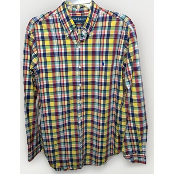 Ralph Lauren Men's Medium Multicolored Rainbow Button Down‎ Long Sleeve Shirt - Picture 1 of 5
